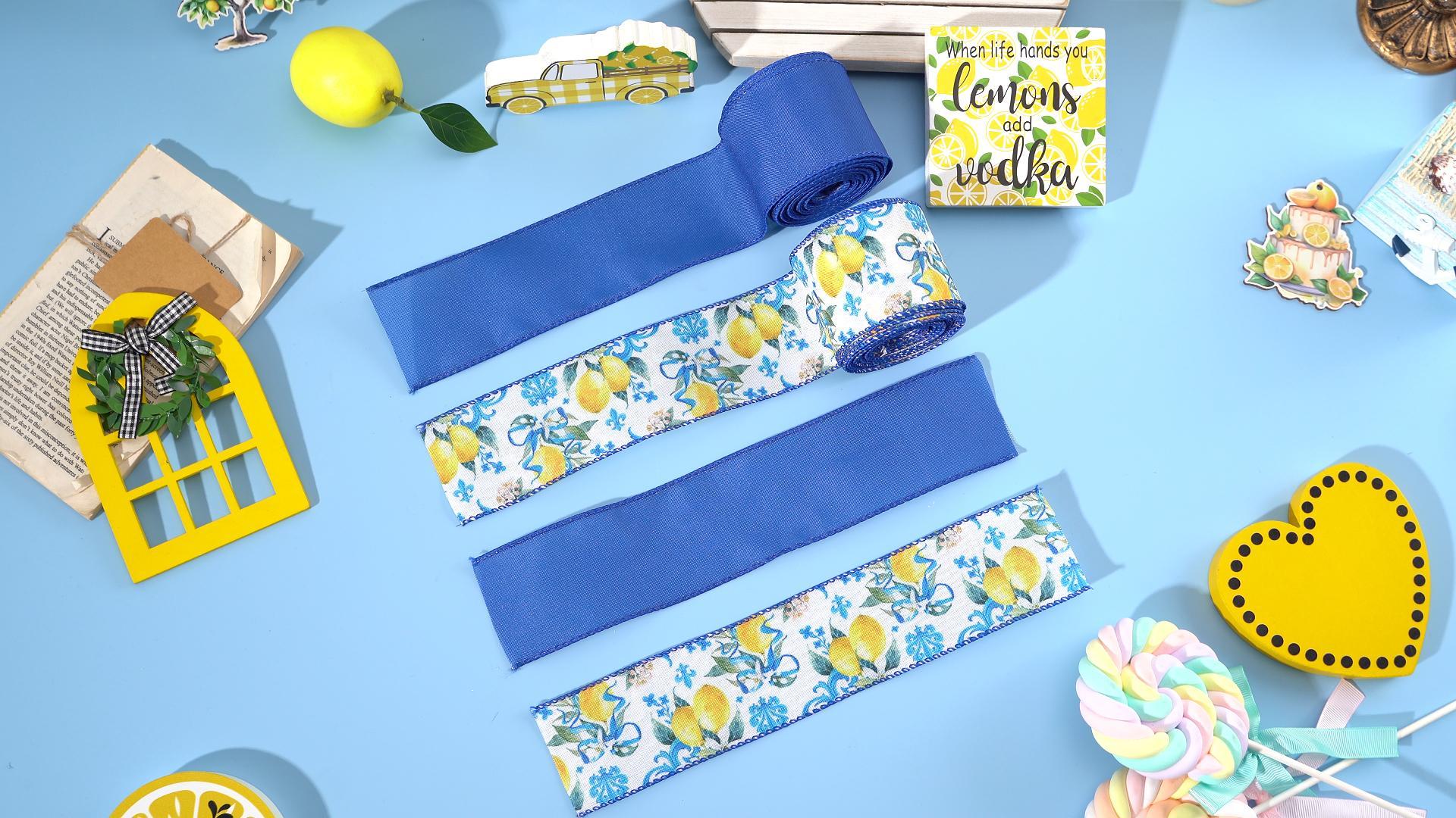 Amazon.com: Lemon Wired Edge Ribbon 20 Yards Blue Tile Lemon